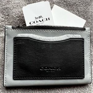 NWT COACH Compact Wallet Card Holder Leather Black & Gray